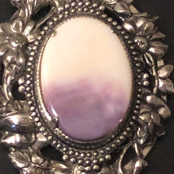 Silver Banded Amethyst Pewter Vintage Necklace Pendant Crystal Witch Goth Purple - Picture 3 of 5